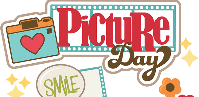 "Picture Day" text with a camera on the left and stars and flowers aligning in the background.
