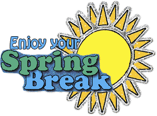 "Spring Break" text with a moving sun gif in the background.