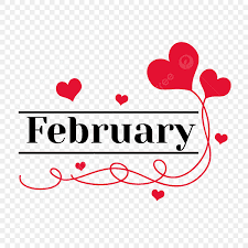 "February" text with hearts surrounding the text.