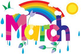 "Multi-color March" text with a rainbow positioned above the text.