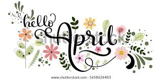 "Hello April" text with flowers in the background.