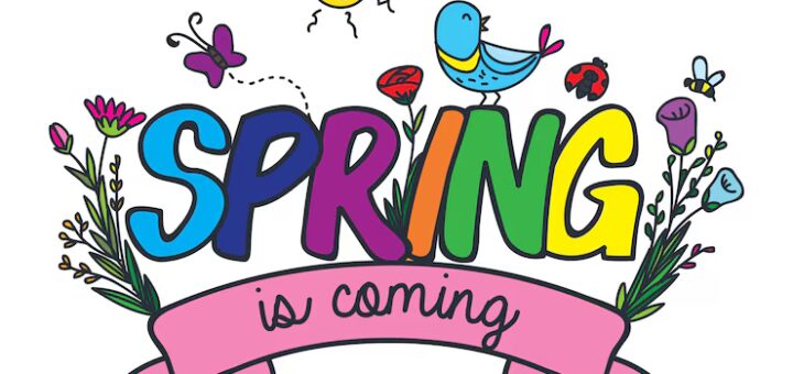 Spring Is Coming comic with a bird and bright sun above the text.