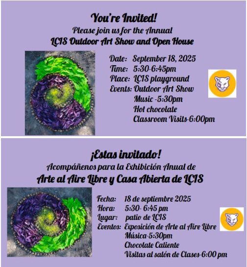 Outdoor Art Show and Open House at LCIS on 9-18-25 at 5:30 pm