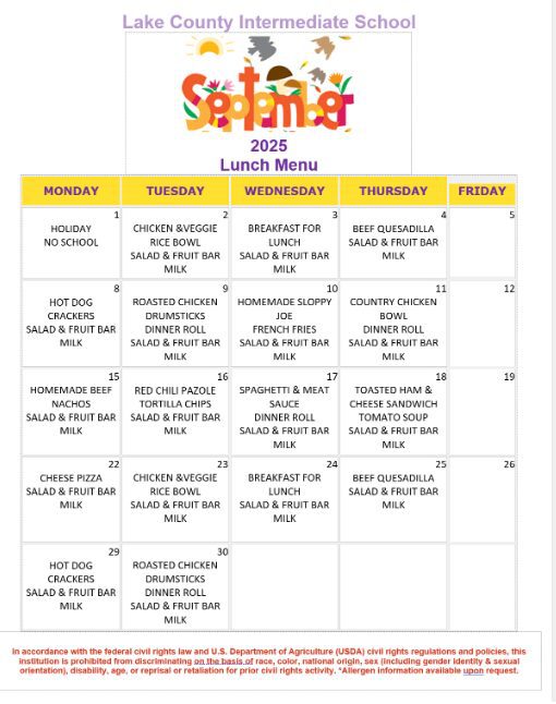 September lunch menu