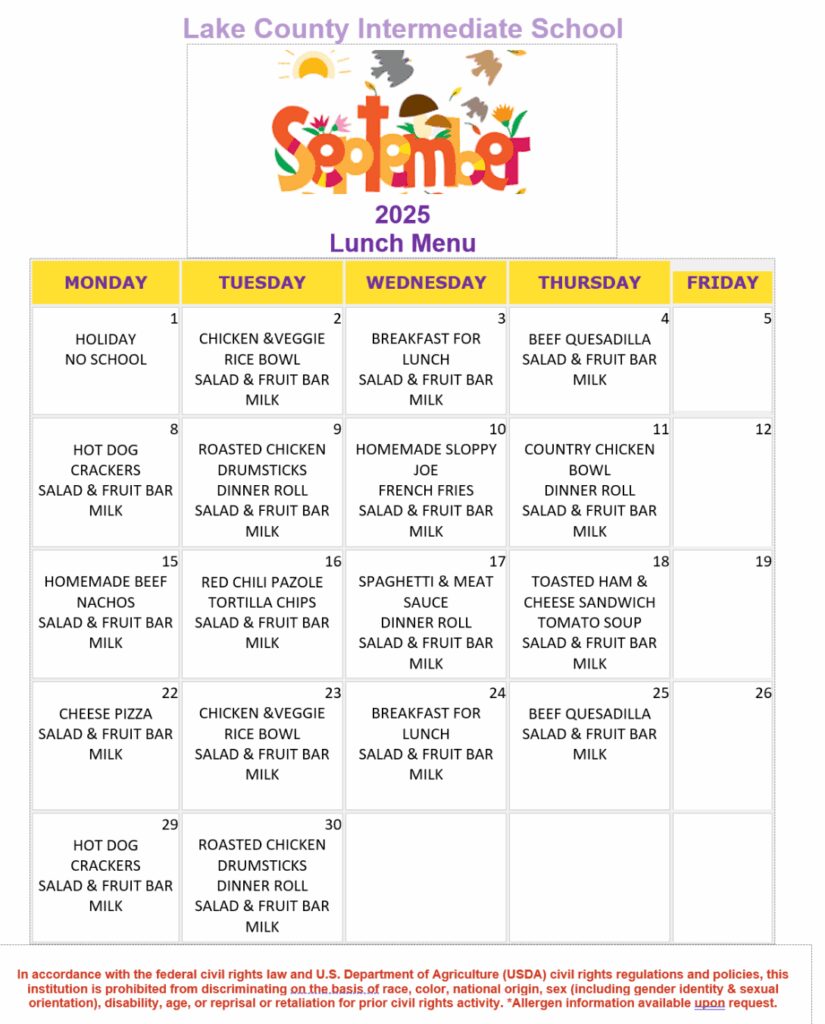 September lunch menu