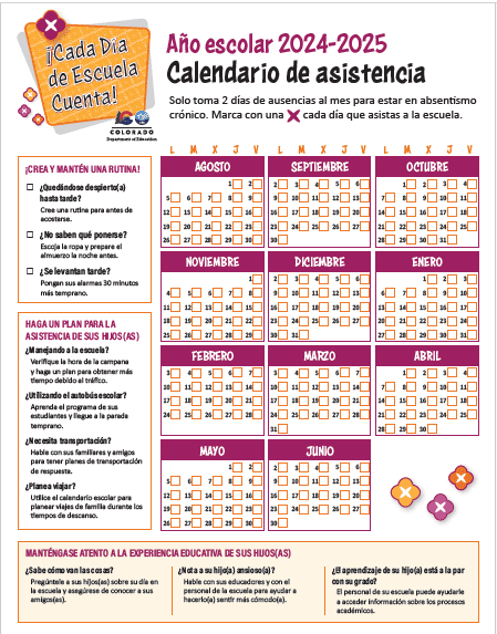 Attendance Matters calendar Spanish