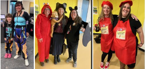 staff and children wearing Halloween costumes