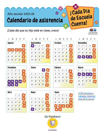 Attendance Matters Calendar for 2025-2026 School Year