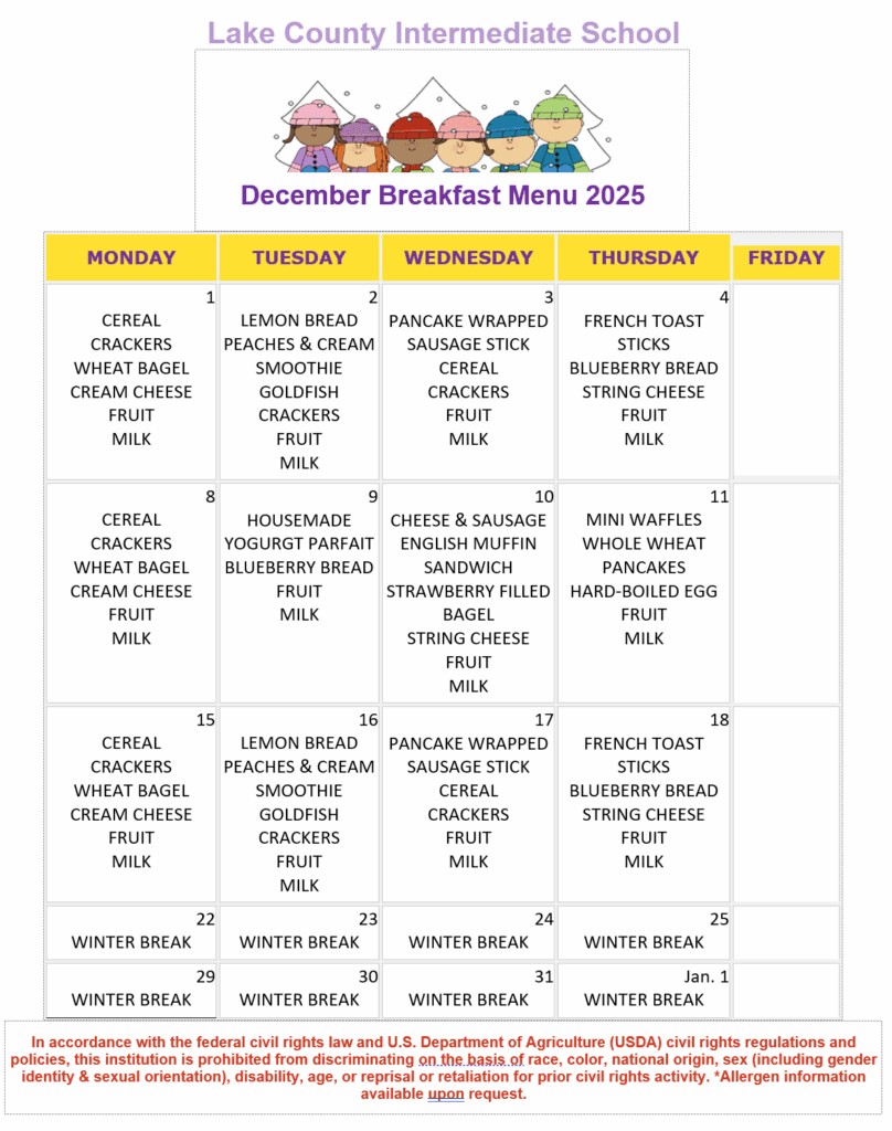 LCIS Breakfast Menu December 2025