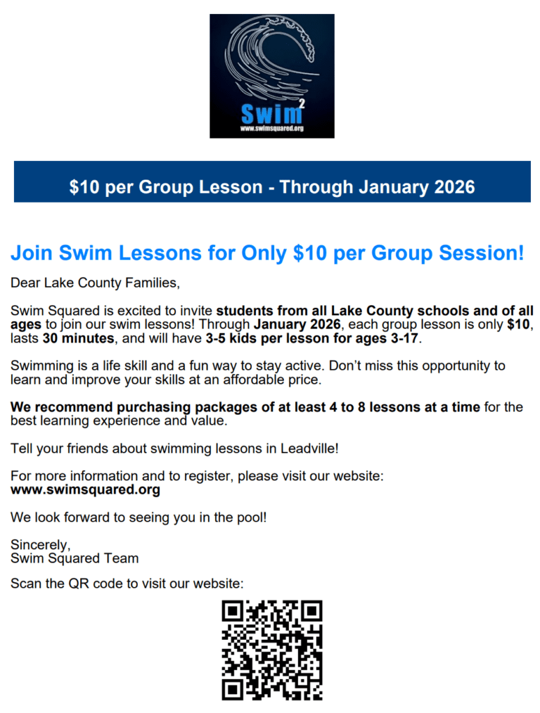 Swim Squared flyer for group lessons English