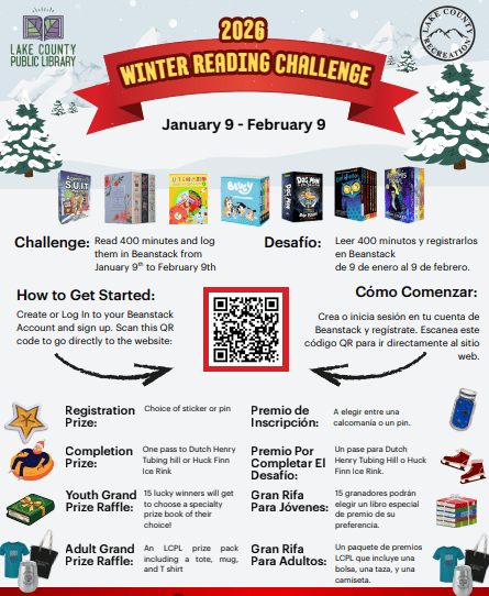 Lake County Public Library Reading Challenge Flyer.