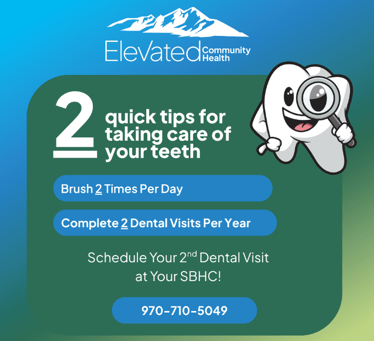 Elevated Community Health dental flyer in English