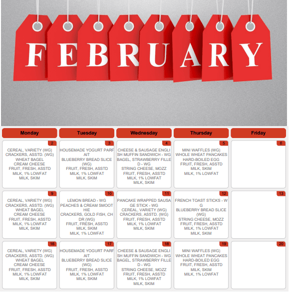 LCIS February Breakfast Menu