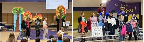 student performing a play and receiving awards