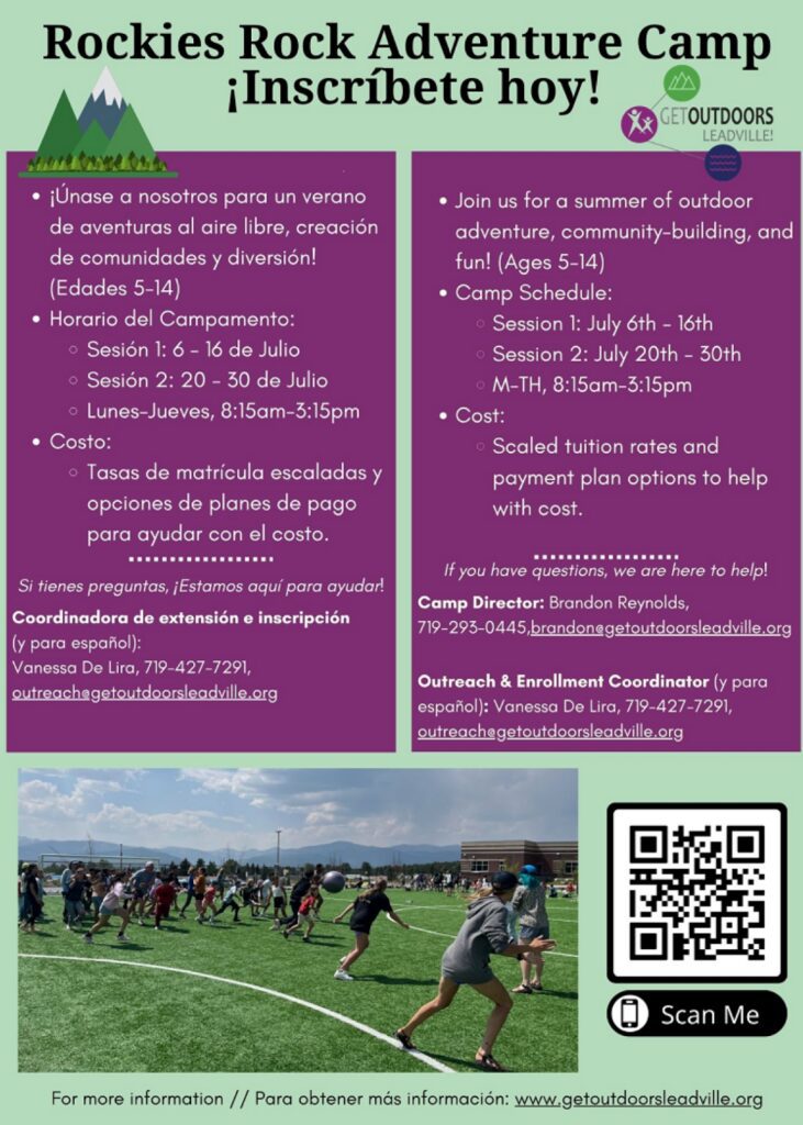 Rockies Rock Summer Camp for info call Brandon Reynolds 719-293-0445