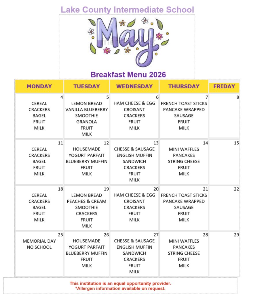 LCIS May Breakfast Menu