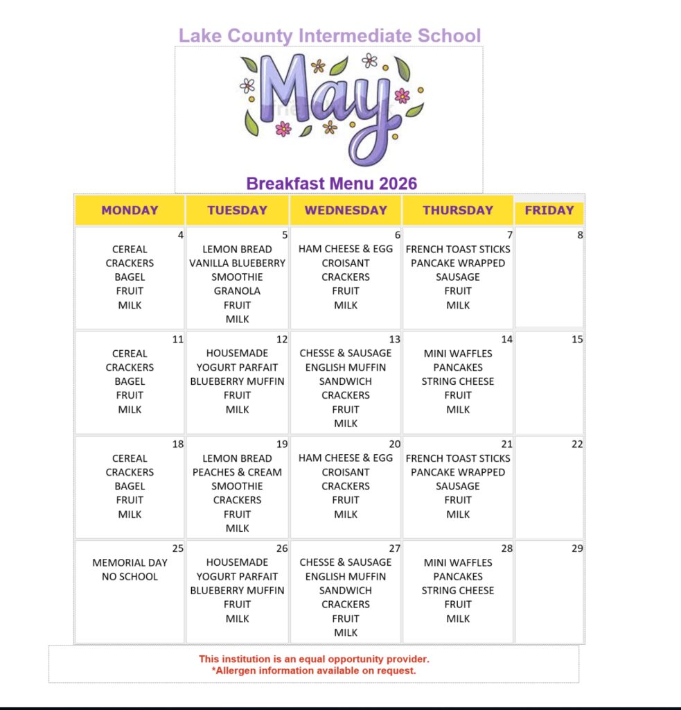 LCIS Breakfast Menu May 2026