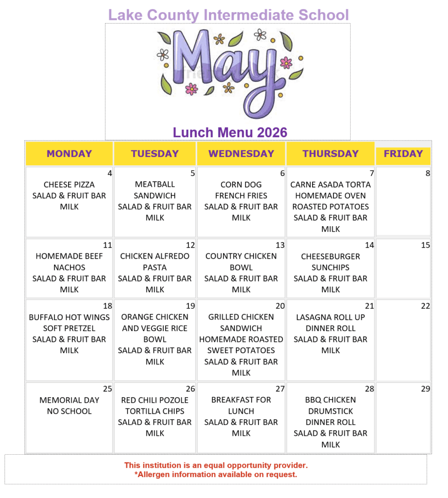 May's Lunch menu