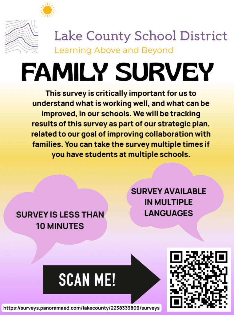 Family Survey Poster
Survey is less than 10 mins. 
Available in multiple languages
scan the QR code 