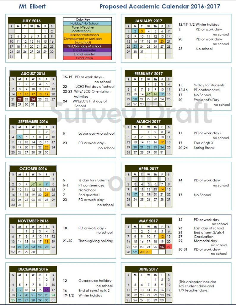 201617 Draft LCSD Calendar Mt. Elbert Lake County School District