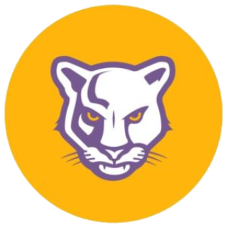 Lake County Purple Panthers Mascot atop a yellow circular background.