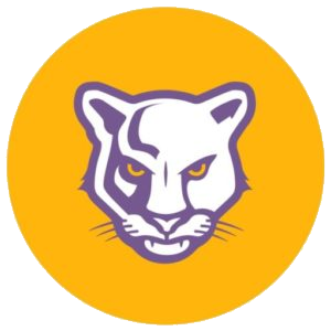 Lake County Purple Panthers Mascot atop a yellow circular background.