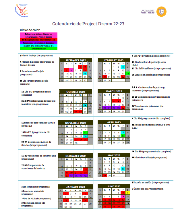 Calendar Lake County School District