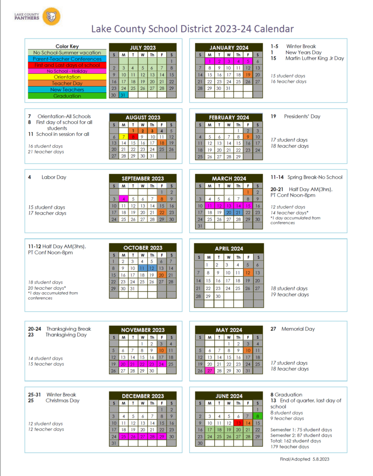 LCSD Calendar for 20232024 Lake County School District