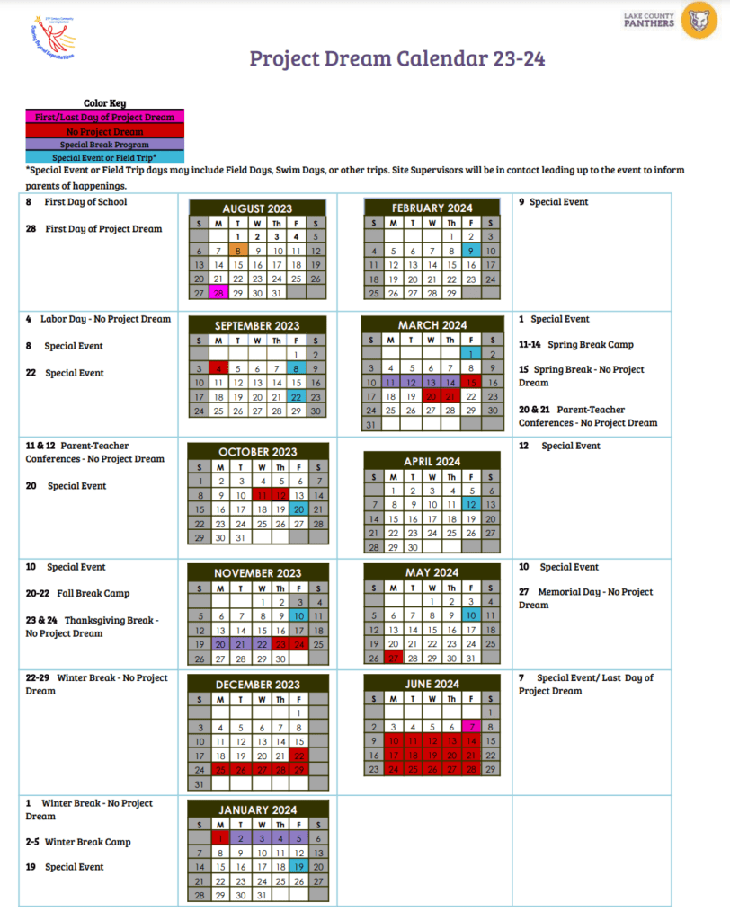 Calendar Lake County School District